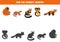 Find shadows of cute Asian animals. Educational logical game for kids.