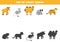 Find shadows of cute Asian animals. Educational logical game for kids.