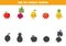 Find shadows of cute kawaii vegetables and fruits. Educational logical game for kids