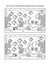 Find ten differences picture puzzle and coloring page, sea life, black and white