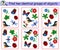 Find two identical groups of objects. Educational game for children with ladybugs, dragonflies, flowers, butterflies