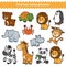 Find two identical pictures, education game, set of zoo animals