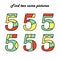 Find two identical pictures. A puzzle game for children. Numbers. Five.