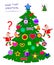 Find two identical toys in Christmas tree. Logic puzzle game for children and adults. Printable page for kids brain teaser book.