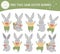Find two same bunnies. Easter matching activity for preschool children with cute rabbits. Funny spring game for kids. Logical quiz