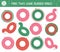 Find two same inflatable rings. Summer matching activity for preschool children with different rubber circles. Funny holiday