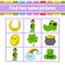 Find two same pictures. Task for kids. St. Patrick`s day. Education developing worksheet. Activity page. Color game for children.