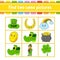 Find two same pictures. Task for kids. St. Patrick`s day. Education developing worksheet. Activity page. Color game for children.