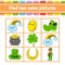 Find two same pictures. Task for kids. St. Patrick`s day. Education developing worksheet. Activity page. Color game for children.