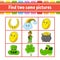 Find two same pictures. Task for kids. St. Patrick`s day. Education developing worksheet. Activity page. Color game for children.