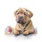 Find Your Next Furry Companion in This Adorable Shar Pei Puppy Stock Photo, Featuring a Pastel Headband Bandana and Watercolor