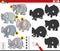 finding shadows game with cartoon elephants animals