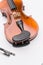 fine acoustic violin and bow on a white background