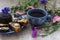 A fine breakfast, a mug of tea, fresh rolls with poppy seeds and poppy flowers