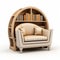 Fine And Detailed Rounded Chair With Bookshelf - 3d Render