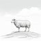 Fine And Detailed Sketch Of A Sheep Standing On A Hill