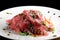 Fine dining, Beef carpaccio with pesto genovese, parmesan cheese