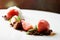 Fine dining dessert, Strawberry ice cream, chocolate mousse