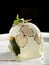 Fine dining, stuffed green pumkin with goat cheese