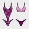 Fine female violet swimsuits one of them is one-piece another is two-piece.