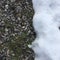 Fine gravel gravel overgrown with grass and covered with snow. Natural abstraction.