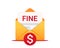 Fine by mail, vector icon. Punishment document in envelope. Vector symbol of fine or penalty