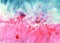 Fine watercolor texture splashes and stains, color blue and pink