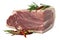 The finest prosciutto with rosemary and red pepper white background