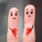 Finger art of couple holding broken heart.