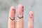 Finger art of family during quarrel. The concept of parents scolded her daughter, she was crying