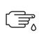 Finger and bleeding droplet, hurt or injured outline icon