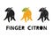 Finger citron, silhouette icons set with lettering. Imitation of stamp, print with scuffs. Simple black shape and color vector