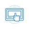 Finger clicks tablet screen vector line icon. Modern touchscreen electronic device.