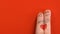 Finger face couple in love hugging, Valentines day celebration, red background