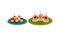 Finger Foods with Canape on Skewers as Small Portion of Food Vector Set