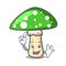 Finger green amanita mushroom mascot cartoon