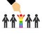 Finger of the hand points to a person painted in LGBT colors