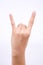 Finger hand symbols the concept devil horn rock and roll gesture shape on white background