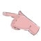 Finger of a palm points somewhere or tries to push something, cartoon illustration, isolated object on a white background, vector