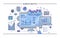 Finger pointing at computer display with different diagrams, charts and graphs. Concept of statistical data analysis