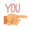 Finger pointing hand with You word vector illustration, hey you, we need you, hiring employee.