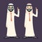 Finger Pointing Up Businessman Sale Presentation Cartoon Character Arab Traditional National Muslim Clothes White Board
