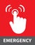 Finger press on Emergency button. Push Alarm icon. Vector illustration