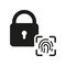 Finger Print Biometric Identification with Padlock Silhouette Icon. Lock with Fingerprint ID Glyph Pictogram. Scan