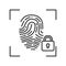 Finger print scan private protection or locked black line icon. Blocked user account, private, safe or secure data, access denied