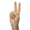 Finger spelling number 2 in Sign Language on white background. ASL concept