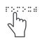 Finger touches word Help by braille font for blind people