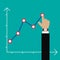 Finger up holding chart arrow. Businessman manages financial growth graph. Budget planning concept, Profit growing concept. Isol