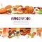 Fingerfood with shrimps, fish, olives and green vegetables appetizer, canapes, mini burgers, cartoon background vector
