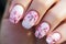 Fingernails with pink spring cherry tree flower nail art design